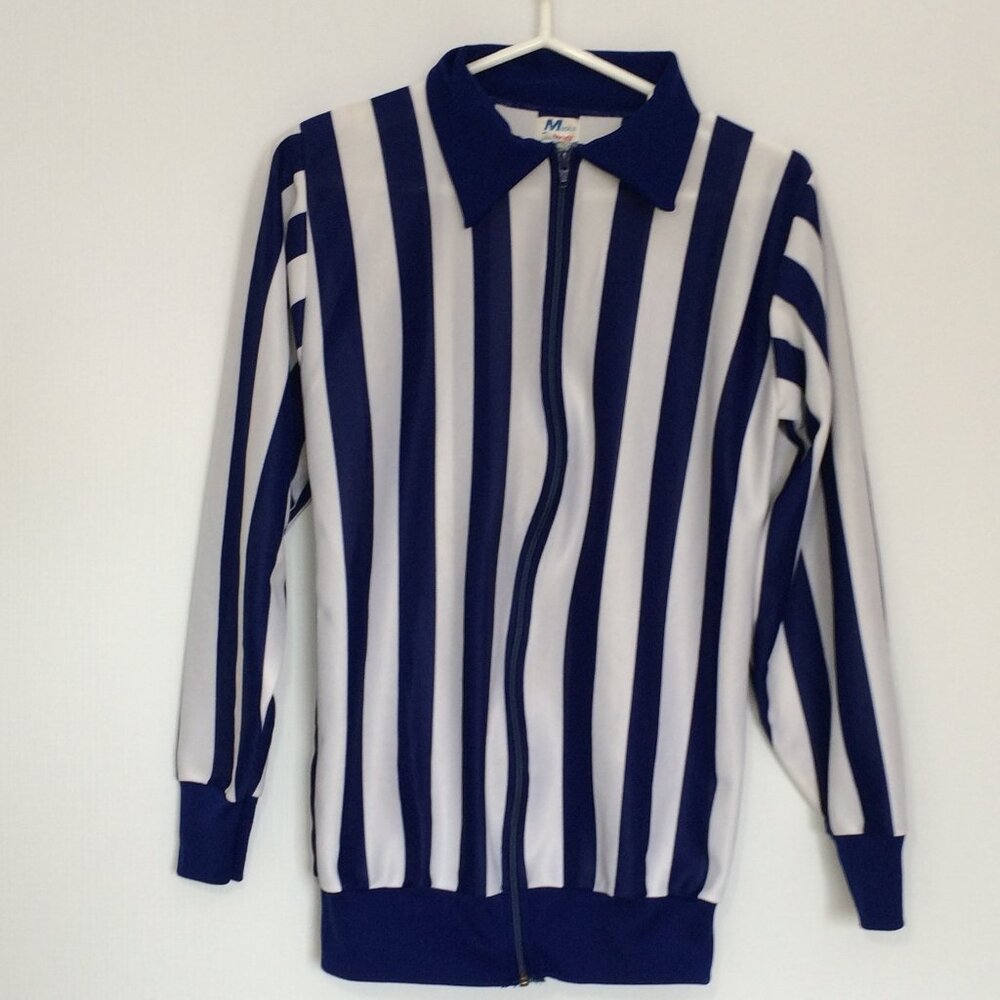 VTG Maska Ultrafil Referee Jersey Small White Blue Striped Long Sleeve Full Zip